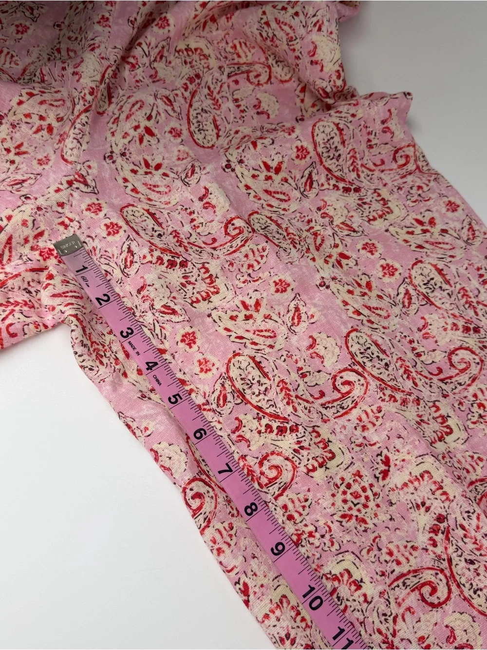 Zara Pants Womens Medium Pink Paisley Floral Linen Blend Pull On Stretch Waist